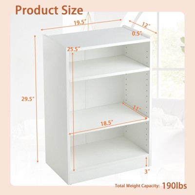 White MDF 3-Tier Adjustable Bookcase Set with Shelves