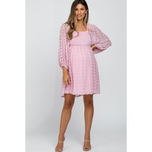 Pinkblush Pink Textured Dot Smocked Square Neck Chiffon Maternity Dress - 1 of 4