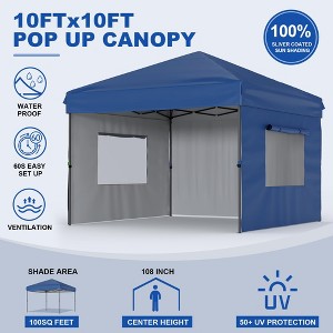 10x10FT Pop Up Canopy Tent with 3 Side Walls, Heavy Duty Waterproof Sun Shelter, Instant Outdoor Event Tent (Blue) - 1 of 4
