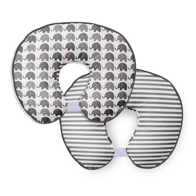 Bacati - 3 pc Elephants White Gray Hugster Feeding & Infant Support Nursing Pillow with 2 removable zippered covers