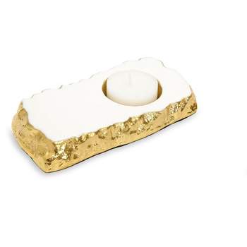 Classic Touch White Marble Tea Light Holder Gold Edged - 5.25"L x 2.75"W