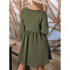 Coolmee Womens Casual Mini Dresses Smocked Crewneck Button Up Puff Long Sleeve High Waist A-Line Short Dress - 3 of 4