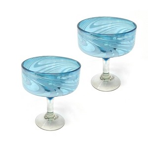 Dos Sueños Mexican Hand Blown Margarita Glasses - Aqua Swirl - 16oz - Set of 2 - 1 of 4