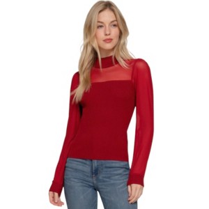 Slickblue Women's Long Sleeve Sweater Top, Mesh Panel Detail Knit Shirt, Relaxed Fit, 3 Color Options, Size S-L - 1 of 4