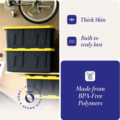 Heavy-Duty Black and Yellow Stackable Plastic Storage Bins, 27 Gallon, 2-Pack