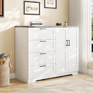 Storage Cabinet with 4 Drawers and Double Doors, Freestanding Wardrobe with Hanging Rod, Floor Standing Organizer for Bedroom, Living Room - 1 of 4