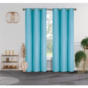 38" x 84" Solid Blackout Thermal Grommet Curtain Panels (Set of 2 Black) - 1 of 4