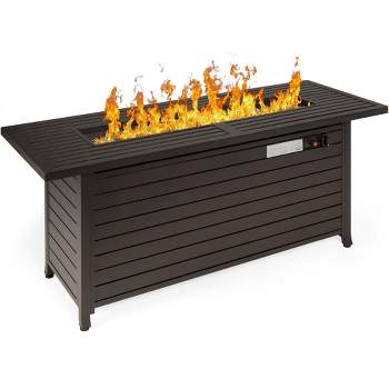 Best Choice Products 57in 50,000 BTU Rectangular Propane Aluminum Gas Fire Pit Table w/ Cover, Glass Beads