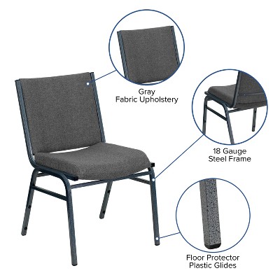 Gray Fabric Armless Stacking Reception Chair with Steel Frame