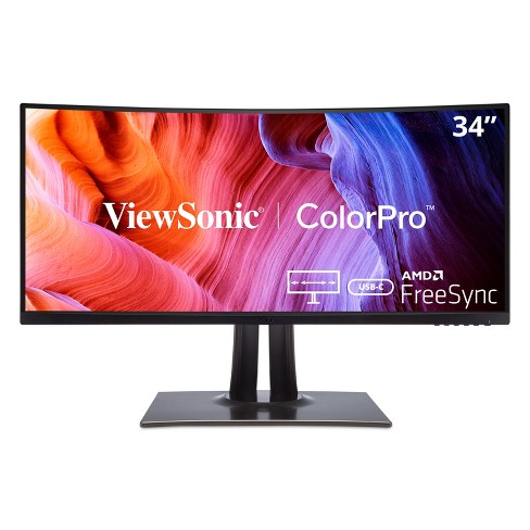 Viewsonic Vp3481a 34-inch Premium Wqhd+ Curved Monitor With Freesync, 100hz, Colorpro 100% Rec 709, 14-bit 3d Lut, Eye Care, 90w Usb C, : Target