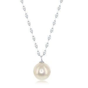 Bella Silver Sterling Silver, Flat Mirror Chain Freshwater Pearl Necklace - White - 16+2 Inch - 1 of 2