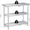 14"x36"x34" Stainless Steel Work Table, 3-Tier Commercial Prep Table with 2 Undershelves, Heavy Duty, Rust-Resistant for Kitchen, Restaurant - 3 of 4