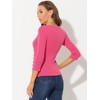 INSPIRE CHIC Women's V Neck 3/4 Sleeves Solid Knitted Buttons Decor Ruched Blouse - 4 of 4
