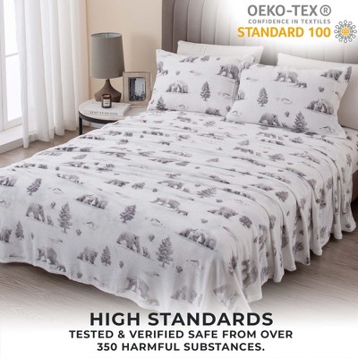Twin White Polyester Velvet Plush Sheet Set with Polar Bear Print