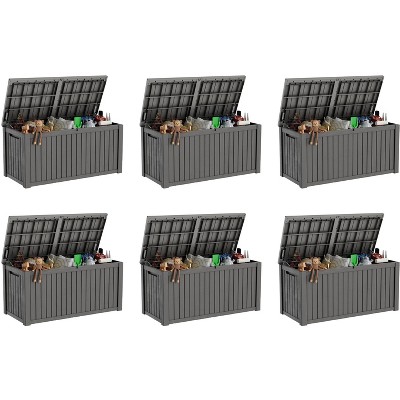 Sersper 180 Gallon XL Deck Box with Divider, Lockable & Waterproof Resin, Light Gray - For Patio Furniture & Tools (6 Pack)