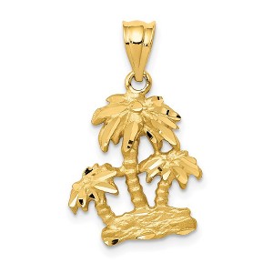 Black Bow Jewelry 14k Yellow Gold Satin and Diamond Cut Palm Trees Pendant - 1 of 4