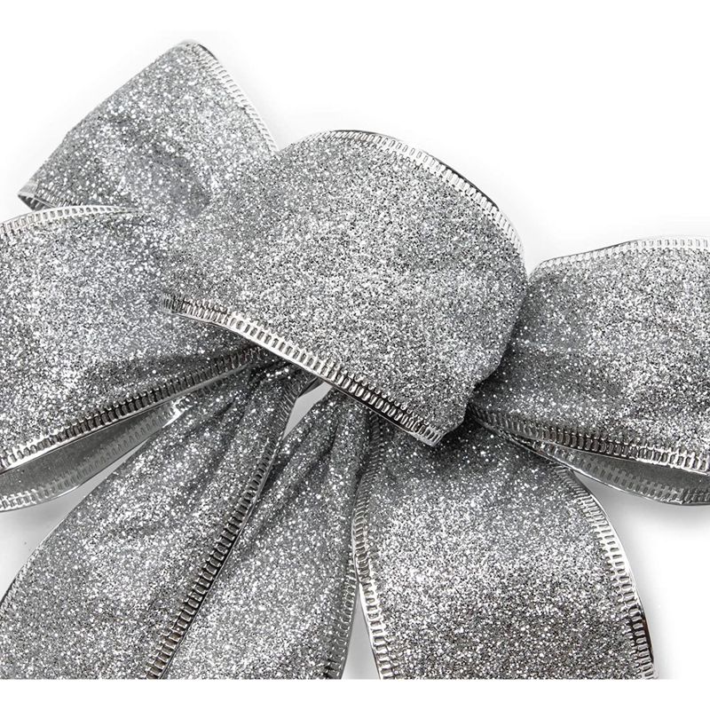 Bright Creations 12 Pieces 7"x9" Christmas Bows Organza Xmas Gift Wrapping Bowknot with Twist Tie, Silver Glitter, 4 of 9