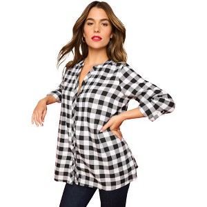 Roaman's Plaid Flannel Pintuck Blouse - 1 of 2