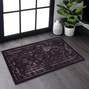 NAYSAYE Area Rug 2' x 3' Washable Low Pile Soft Cozy Non Slip Kid and Pet Friendly for Living Room, Black and Burgundy - 1 of 4