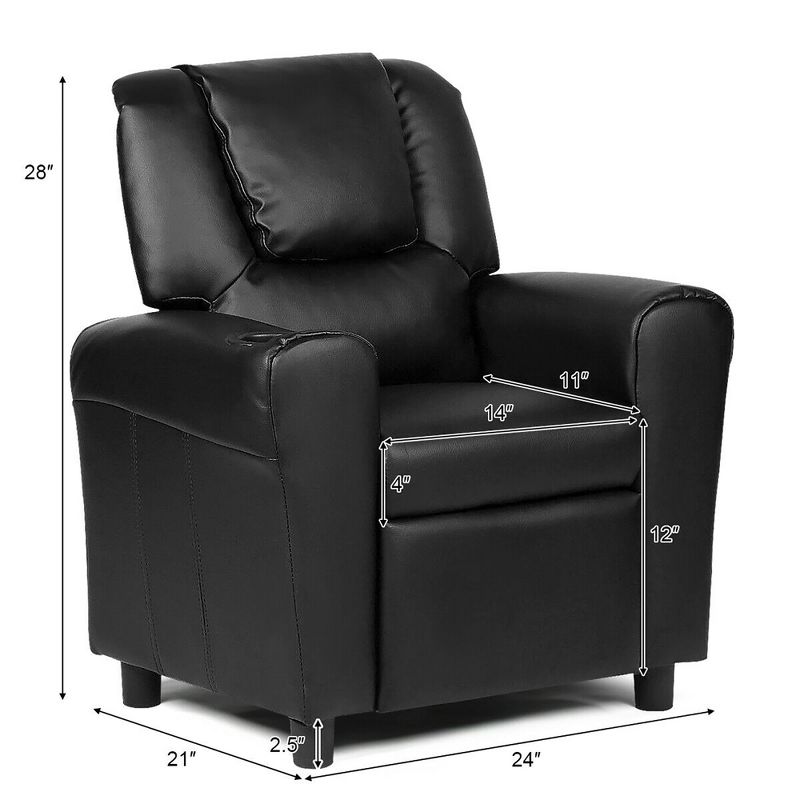 Costway Kids Recliner Armchair Children's Furniture Sofa Seat Couch Chair w/Cup Holder Black, 2 of 11