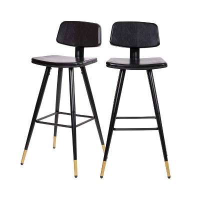 Set of 2 Faux Leather Contemporary Upholstered Barstools with Black Metal Frame - Merrick Lane