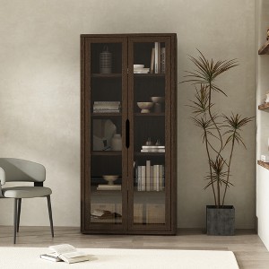 ORRD Rivington 38" Bookcase Cabinet in Walnut - Modern Glass Door Bookcase with 5 Adjustable Shelves for Home Office - 1 of 4