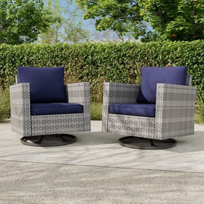 Sonkuki 2-Piece Patio Chair Set Brown Rattan Swivel Rocking Chair Set, Outdoor Furniture PE Wicker Set