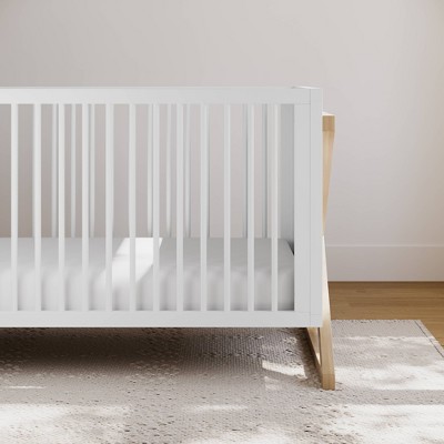 White and Driftwood 3-in-1 Convertible Baby Crib with Adjustable Mattress Support