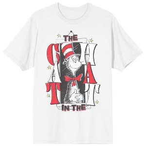 The Cat In The Hat Cat & Stars Adult White Crew Neck Short Sleeve T-shirt - 1 of 3