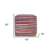 HomeRoots 18" Red And Black Cotton Cube Striped Pouf Ottoman - 3 of 4