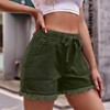 Womens Ripped Cuff Denim Shorts Summer Casual Shorts with Drawstring Elastic Wasit Lightweight Denim Shorts with Pockets - 3 of 4