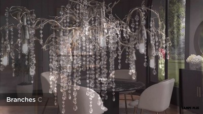 Champagne Silver Branches Chandelier with Clear Crystal Strands
