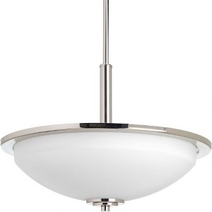 Progress Lighting, Replay Collection, 3-Light Inverted Pendant, Polished Nickel, White Glass Shade - 1 of 2