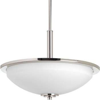 Progress Lighting, Replay Collection, 3-Light Inverted Pendant, Polished Nickel, White Glass Shade