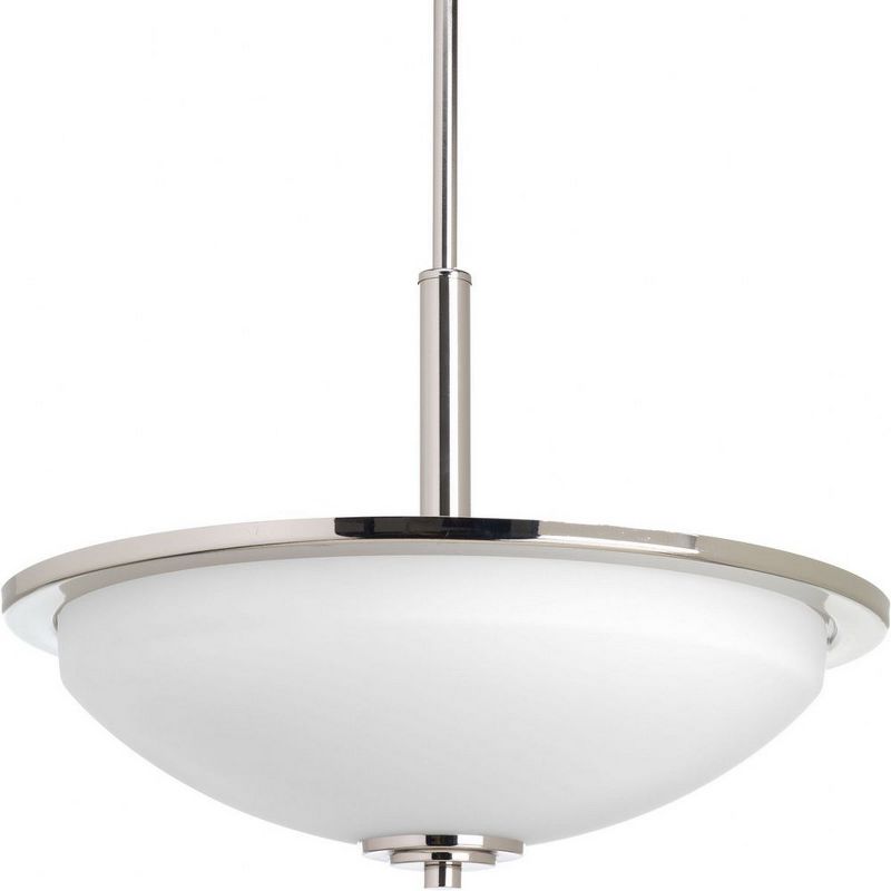 Progress Lighting, Replay Collection, 3-Light Inverted Pendant, Polished Nickel, White Glass Shade, 1 of 2