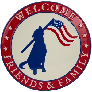 Northlight Welcome Friends and Family Patriotic Dog Metal Wall Sign - 13.75" - 1 of 4