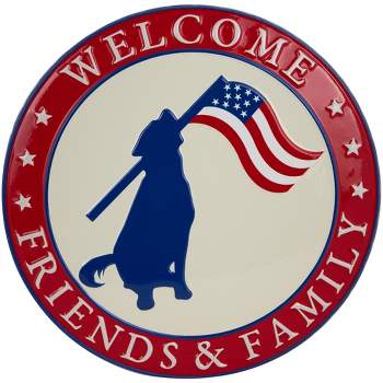 Northlight Welcome Friends and Family Patriotic Dog Metal Wall Sign - 13.75"