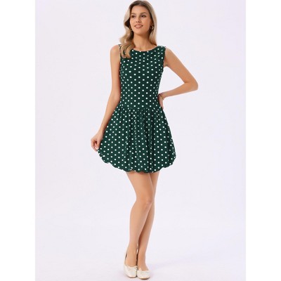 Женские платья INSPIRE CHIC Women's Polka Dot Summer Sleeveless Ruffle Hem Crew Neck A-Line Mini Dresses Medium Dark Green — фото 4