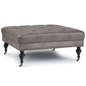 Marcel Large Square Coffee Table Ottoman Gray Faux Air Leather - Wyndenhall