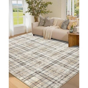 Plaid Rug Area Rug for Bedroom Living Room Modern Classroom Area Rug Neutral Soft Rugs for Nursery Stain Resistant Dining Room Rugs - 1 of 4