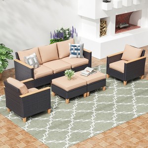 VisioGear 7-Piece Sofa Set with Ergonomic Backrest, Outdoor Furniture with Two Single Sofa, Beige, 30"*23.8"*30.7" - 1 of 4