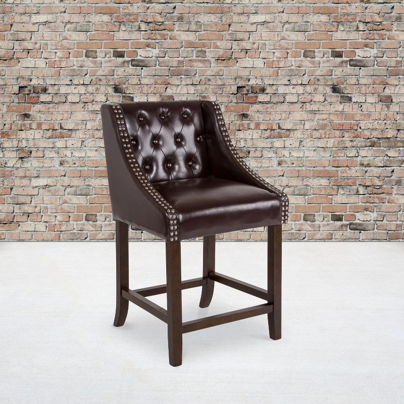 Flash Furniture Carmel Series 24" High Transitional Tufted Walnut Counter Height Stool with Accent Nail Trim, 3 of 12