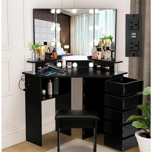 Makeup Vanity Desk - Vanity Desk Set with Lights & Power Outlet 5 Rotating Drawers 3 Lighting Adjustable,for Bedroom - 1 of 4