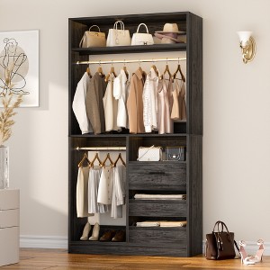 Aheaplus 36'' W Freestanding Walk-in Closet Organizer System with 2 Hanging Rods and 3 Wood Drawers - 1 of 4