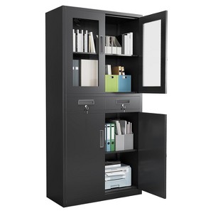 71" Metal Garage Storage Cabinets,Locking Metal Storage Cabinet with 2 Adjustable Shelves & 2 Drawers for Garage, Office, Home, School, Black - 1 of 4