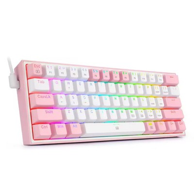 RISOKEYS RGB USB Mini Mechanical Gaming Keyboard Red Switch 61 Keys Wired detachable cable,portable for travel (Pink)