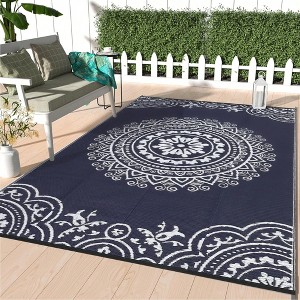 Double Sided Plaid Outdoor Carpe,Modern Border Plastic Straw Rug, Waterproof, Easy to Carry, Large Size - 1 of 4