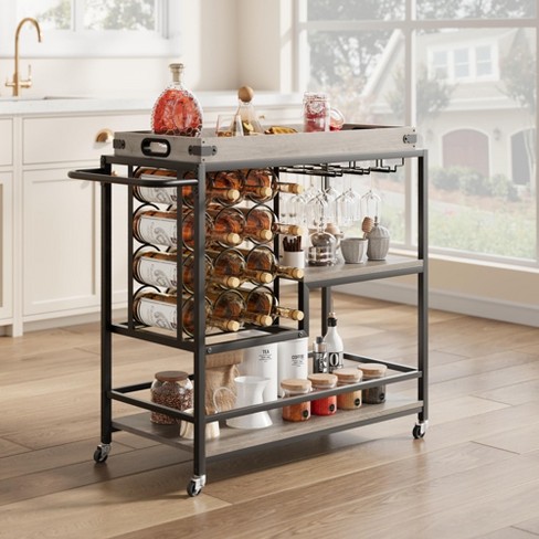 Serving Bar Cart 3 Tiers Large Home Trolley 2024 Rolling Wine Rack with Wheels