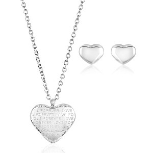 ELYA Women's Engraved Heart Shaped Necklace and Earrings Jewelry Set - 1 of 4