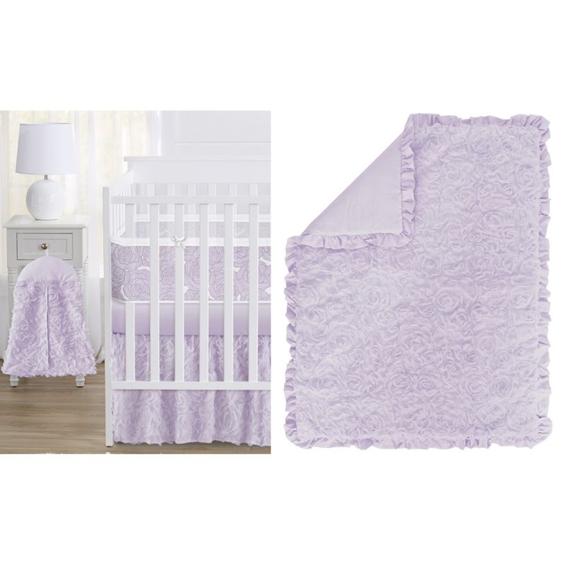 Sweet Jojo Designs Girl Crib Bedding + BreathableBaby Breathable Mesh Liner Rose Lavender Purple 6pc, 1 of 7